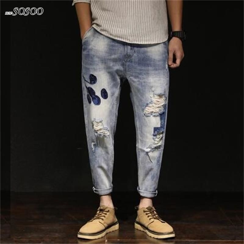 Compre Bordado Hasta El Tobillo Pantalones Hombre Jeans Jeans Rotos Estilo  Coreano Para Hombres Mendigos Hombres # Y827 A 48,55 € Del Misssixty |  Es.Dhgate.Com