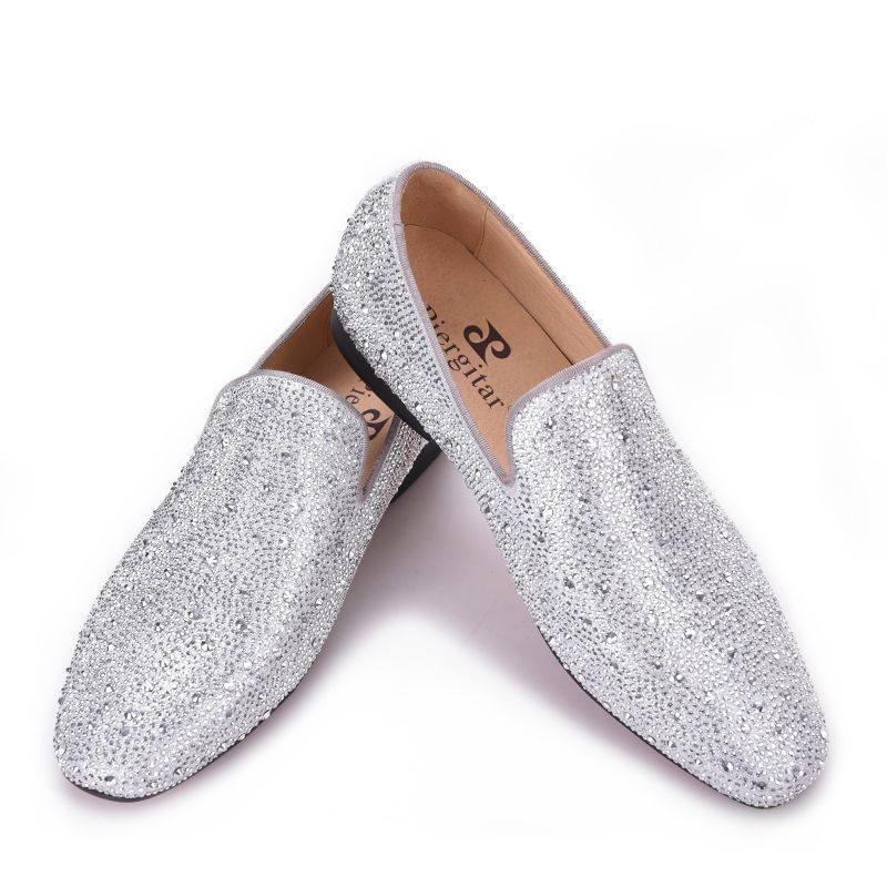 mens silver rhinestone loafers