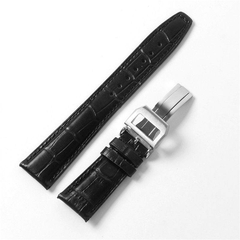 22mm black leather silver buckle