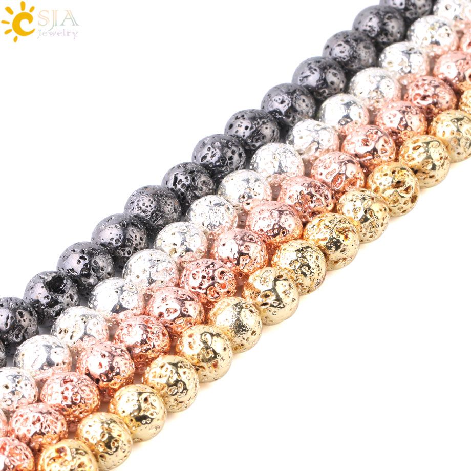 Natural Rock Lava Silver Rose Gold Plated Stone Beads For Jewelry DIY Making 15" Natural Rock Lava Silver Rose Gold Plated Stone Beads For Jewelry DIY Making 15"