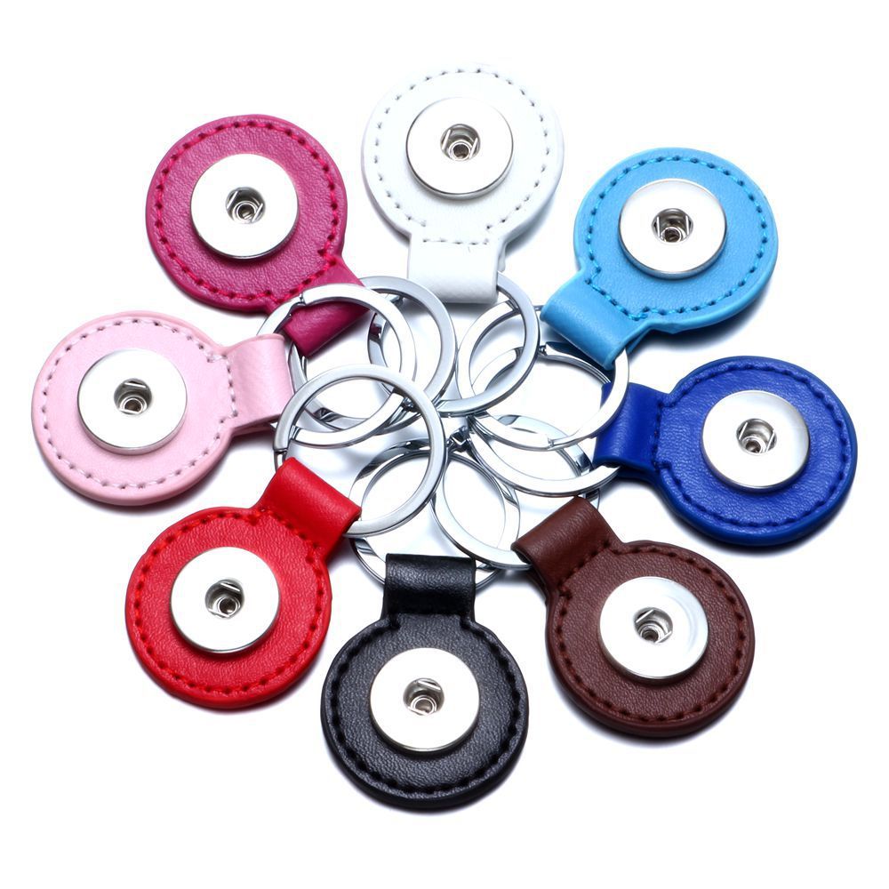 Snap Button Keychain PU Leather Key Chains Bag Charm DIY Accessory Pendant Fit 18/20mm Snap