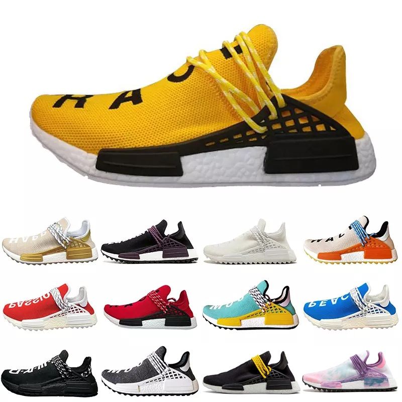 With BoxCheap Human Race Trail Running Shoes Men Women Pharrell Williams HU Runner Yellow Black 