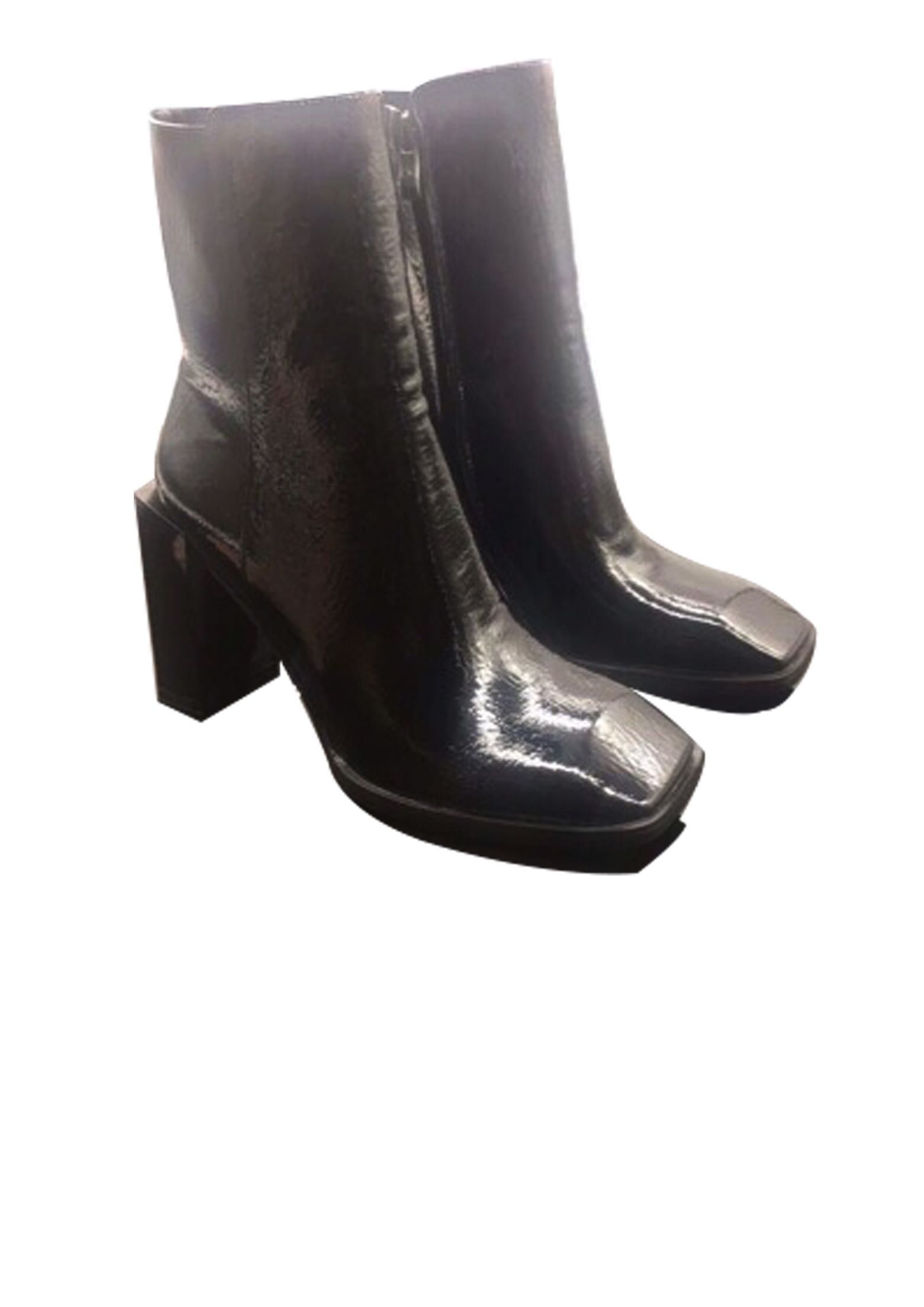 black square toe block heel boots