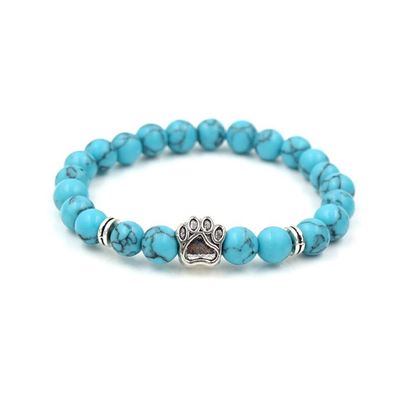 Womens Bracelet Natural Stone Mala Bead Yoga Bracelet Pitbull Dog Hand Paw 8mm Elastic Rope Bead Bracelet Fashion Men Women Jewelry