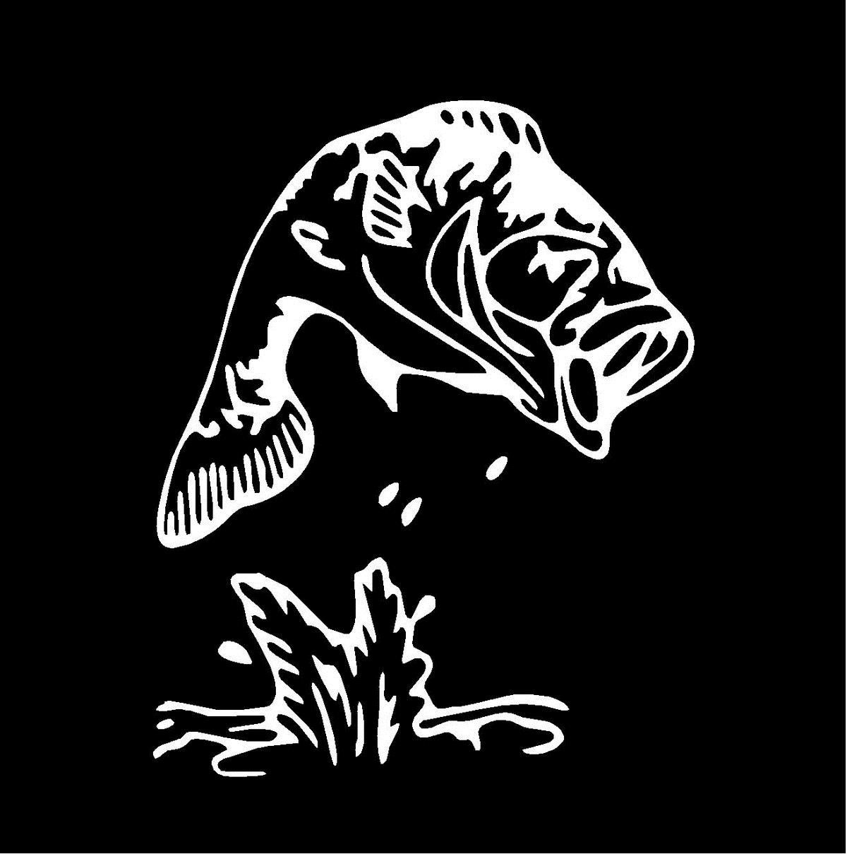 WHITE Vinyl Decal Bass jumping fish fishing hunt truck sticker