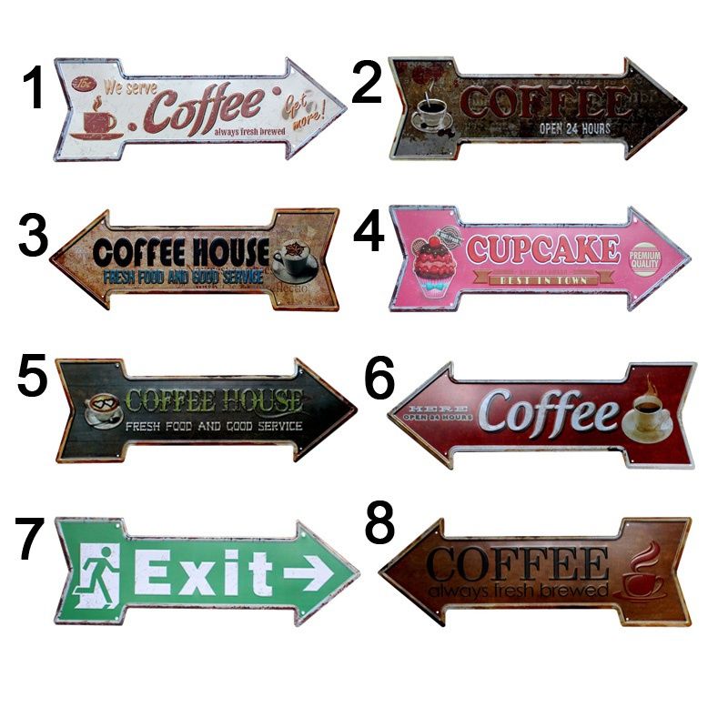 Arrow Shape Fresh Brewed Coffee Cast Iron Metal Pointing Direction Signboard