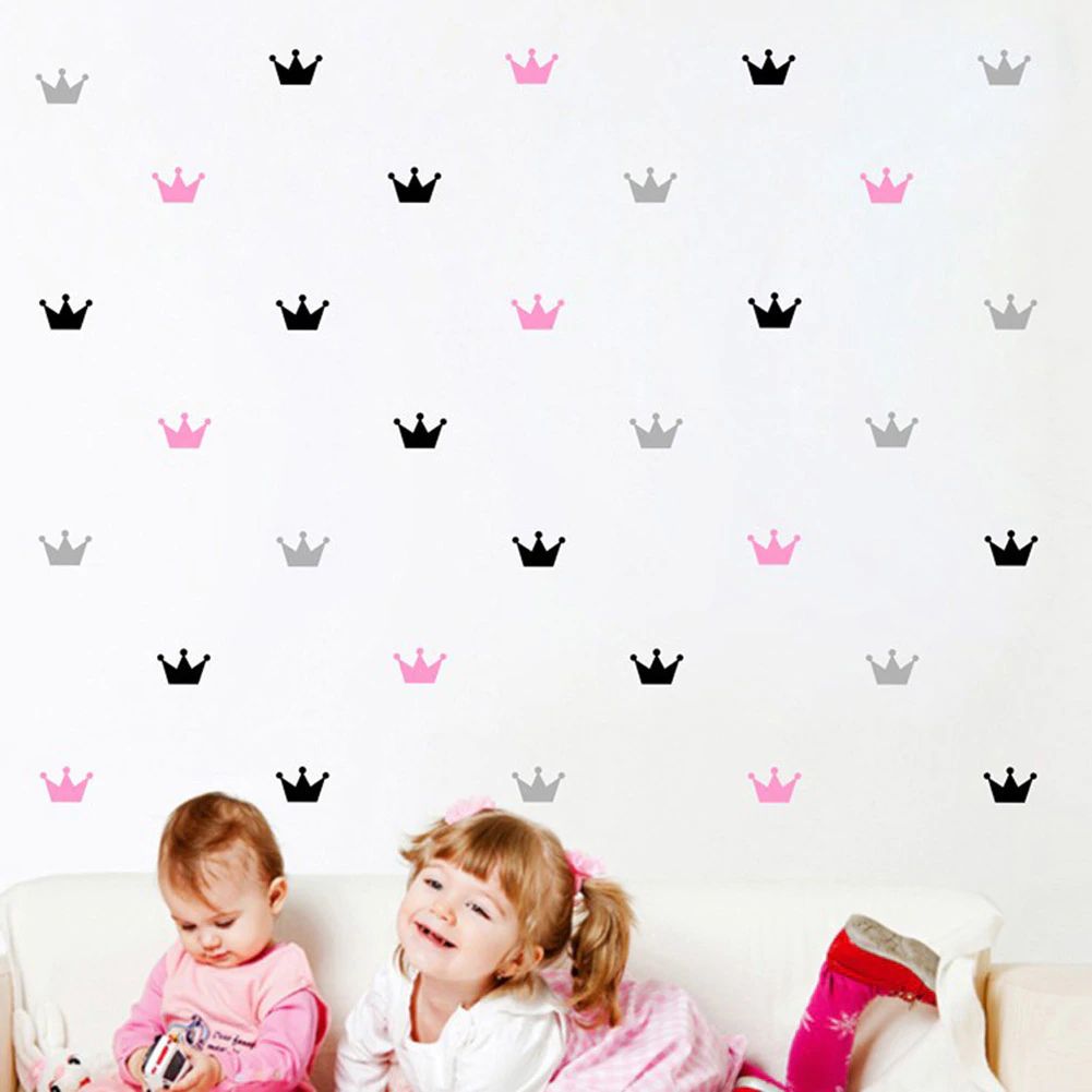 PINK CROWN Pattern Wall Sticker Autocollant Mural Papier Peint Enfant Fille Bébé Chambre Decor