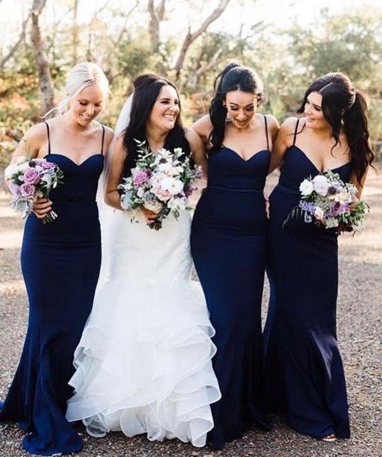 navy blue mermaid bridesmaid dresses