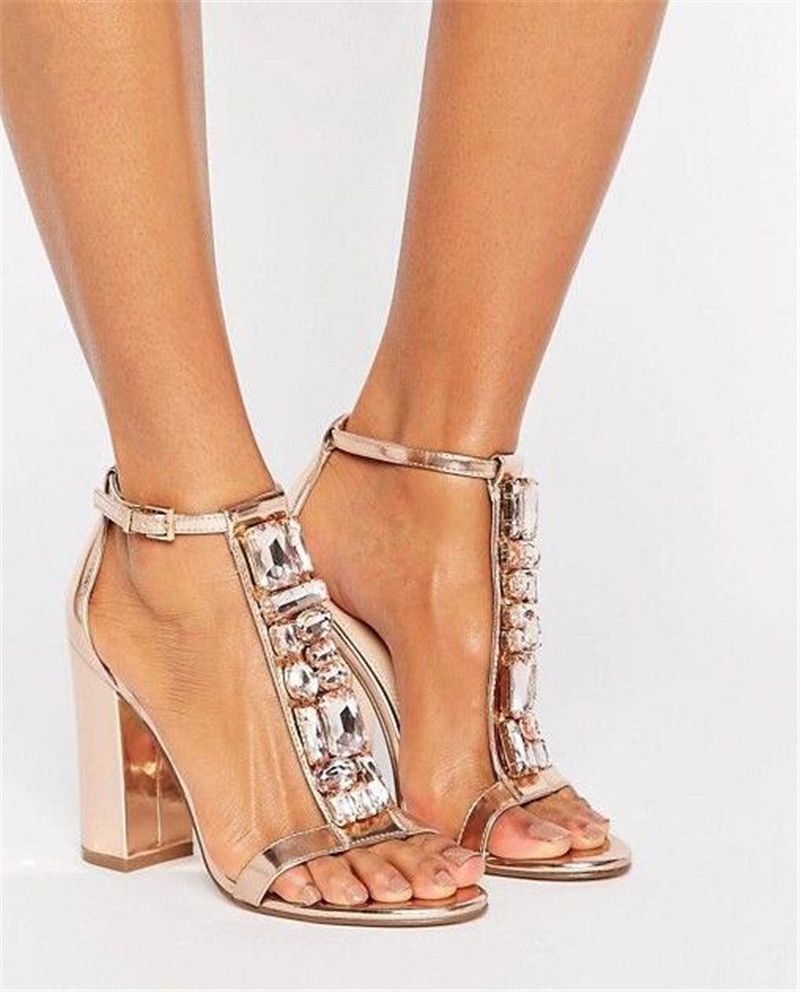 rose gold sandals with rhinestones