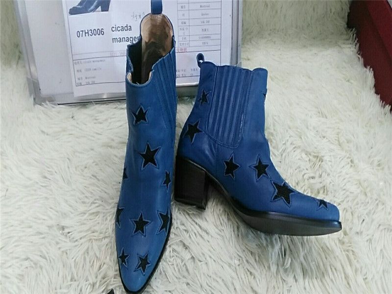 Fashion Western Women Mixed Color Stars Patchwork Women Ankle