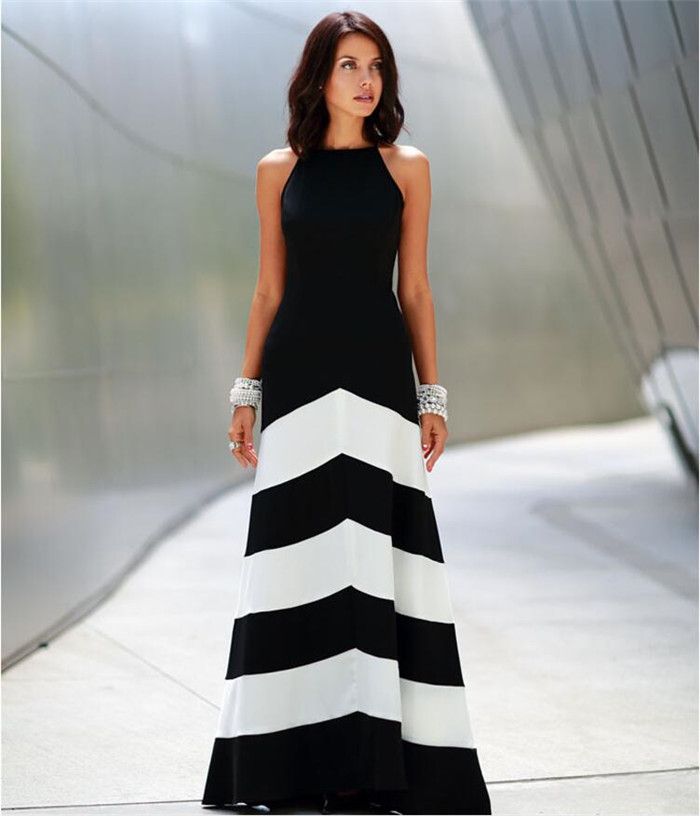 black and white striped formal dress