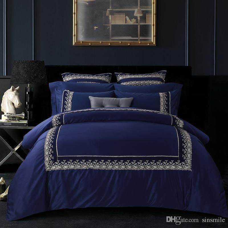 Wholesale Top Grade Luxury Silk Feel Royal Blue Embroidered Cotton