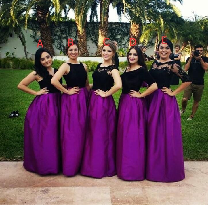 black and purple bridesmaid dresses