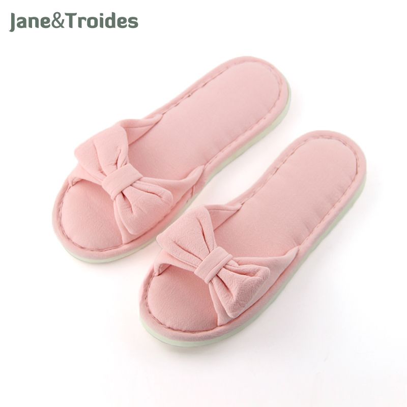 Spring Home Women Slippers Bow Design Open Toe Anti Slip Cotton