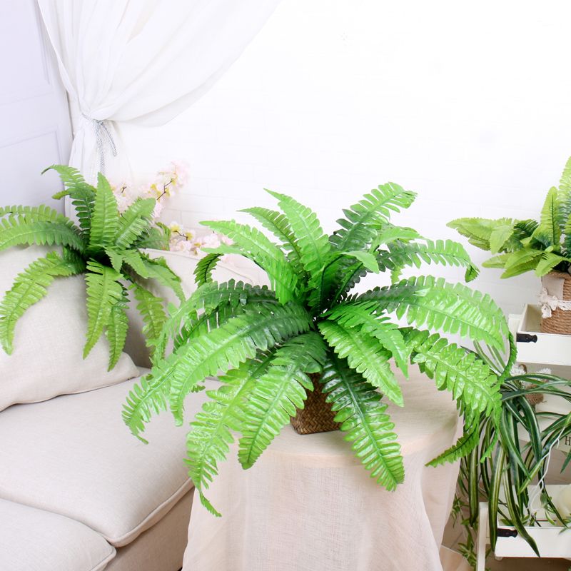 oobest La Hierba Artificial del Helecho Verde plástico Deja la decoración casera del Banquete de Boda de Bush los 45cm
