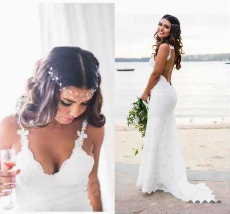 Sexy Lace Wedding Dresses Country Style Count Train Deep V Neck