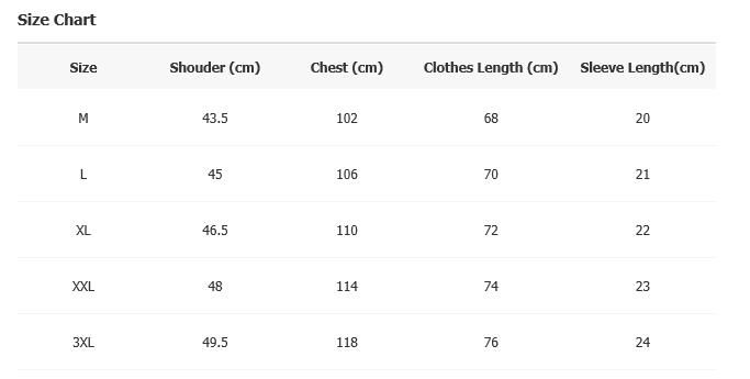 Slim Fit Tee Size Chart