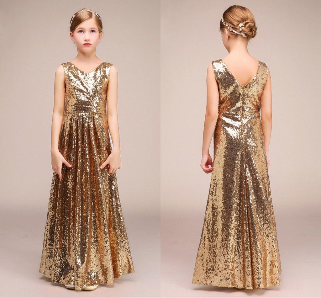 gold sequin junior bridesmaid dresses