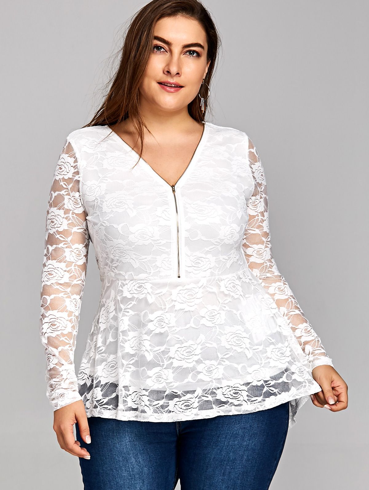 AZULINA Tallas Grandes Ropa Para Encaje Dip Dobladillo Peplum Top Blusas Camisas 2018 Señoras Blancas Blusas De Gran Tamaño Para Mujer 5XL De 24,29 € | DHgate