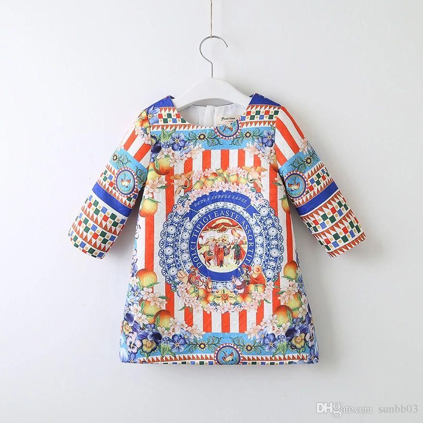 2020 New Autumn Europe Baby Girls Vintage Florals Dress Kids