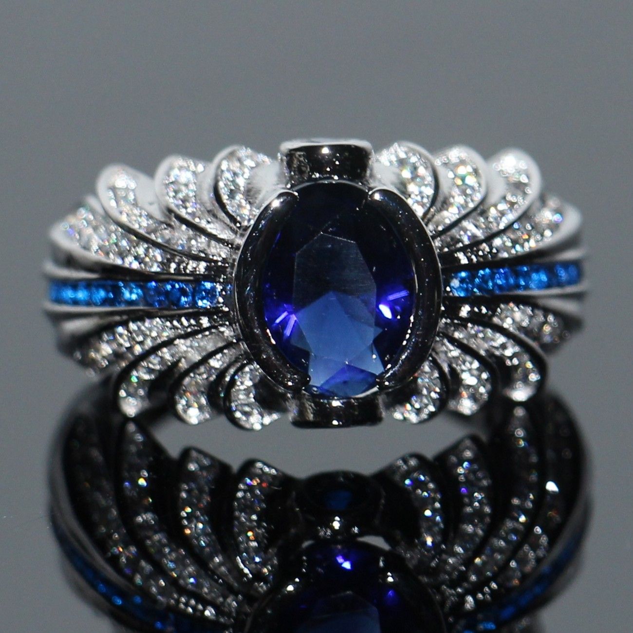 925 Sterling Silver Blue Sapphire CZ Celtic Men's Ring 