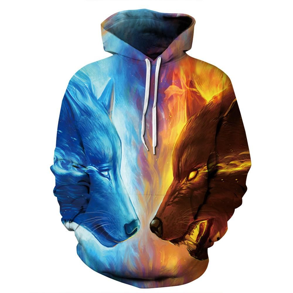 Ice Fire Wolf Hoodies 3D Men Women Sweatshirts Pullover Autumn Tracksuits Outwear