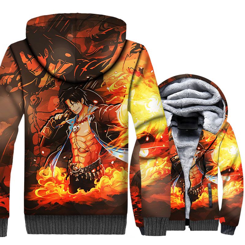 Anime One Piece Portgas Ace Hoodie Autumn Spring Cotton Full Sleeve Sweatshirt