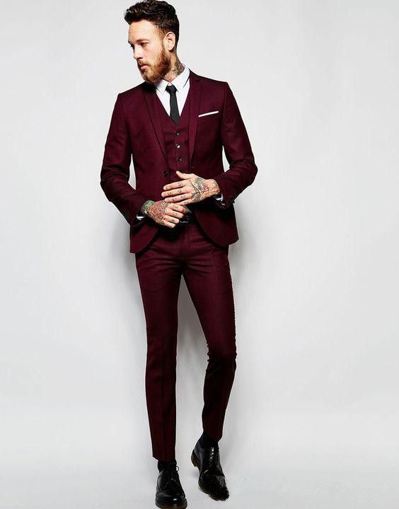 Smoking Da Sposa Bordeaux Belli Abiti Da Uomo Slim Fit Da Uomo Groomsmen  Suit Da Tre Pezzi Abiti Da Cerimonia Economici Giacca + Pantaloni + Gilet  Da 86,15 € | DHgate Italy
