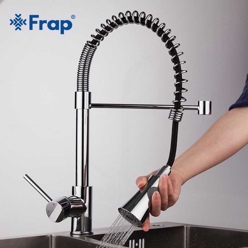 2020 Frap Spring Kitchen Faucet Swivel Spout Single Handle Tap Pull Out Spray Sink Chrome With Push Buon Pull Down Faucets F4452 From Starch 43 36 Dhgate Com