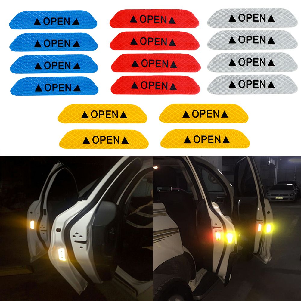 4x Super White Car Door Open Stickers Reflective Tape Safety Sign Warning Decal