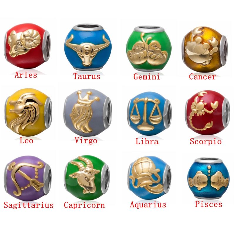 Jaja Joya Signo Grano De Cristal Esmaltado Con Cuentas 100% S925 Horóscopo De Plata Para Pandora Charms Símbolo Del Zodiaco Pulseras De 18,93 € | DHgate