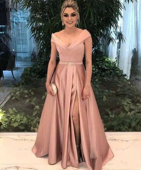 Cuello ancho con cuello en V Vestidos de noche formales con la banda lateral Dividir el Cuello ancho con cuello en V Vestidos de noche formales con la banda lateral Dividir el