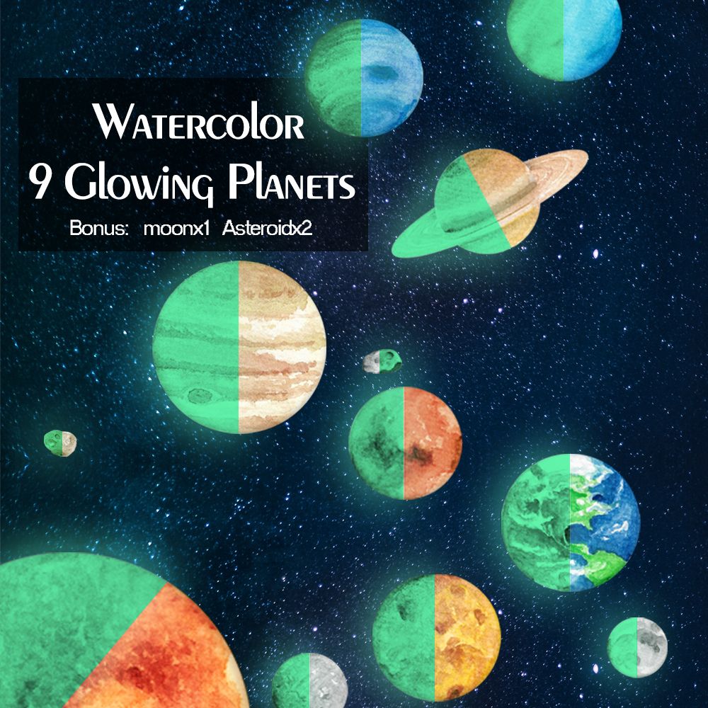 Grosshandel Grosshandel 12 Teile Satz Aquarell 9 Leuchtenden Planeten Universum Raum Wandaufkleber Leuchtende Wandtattoos Kinderzimmer Dekoration Von Lihualin033 14 8 Auf De Dhgate Com Dhgate