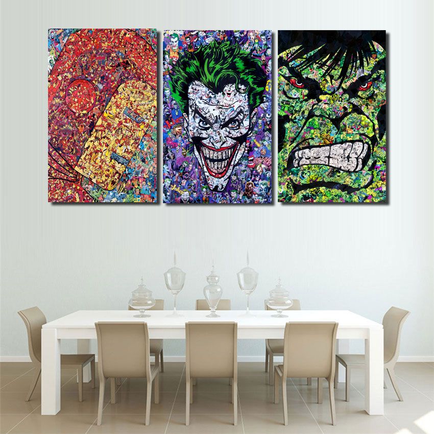 2020 3panels Joker Hulk Iron Man Home Modern Abstract Canvas Oil
