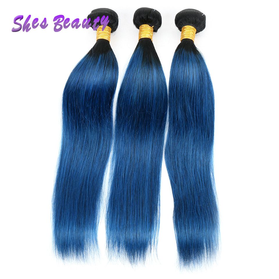 Ombre Blue Color Human Hair 3 Bundles Straight Weave 100 Straight Human Hair Two Tones 1b Blue Hair Bundles 100g Pc Hair Weft Uk Human Hair Weft Uk