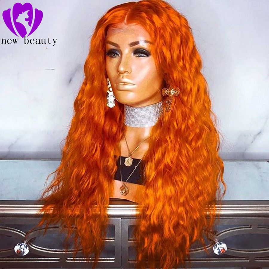 New style middle part cosplay Orange color synthetic lace front wig With Baby Hair Pre Plucked New style middle part cosplay Orange color synthetic lace front wig With Baby Hair Pre Plucked