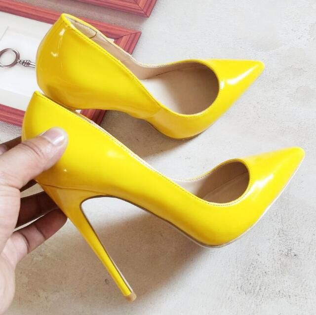 Ladies Shoes Yellow Leather Slip On So Kate 12cm 10cm Pumps Heel