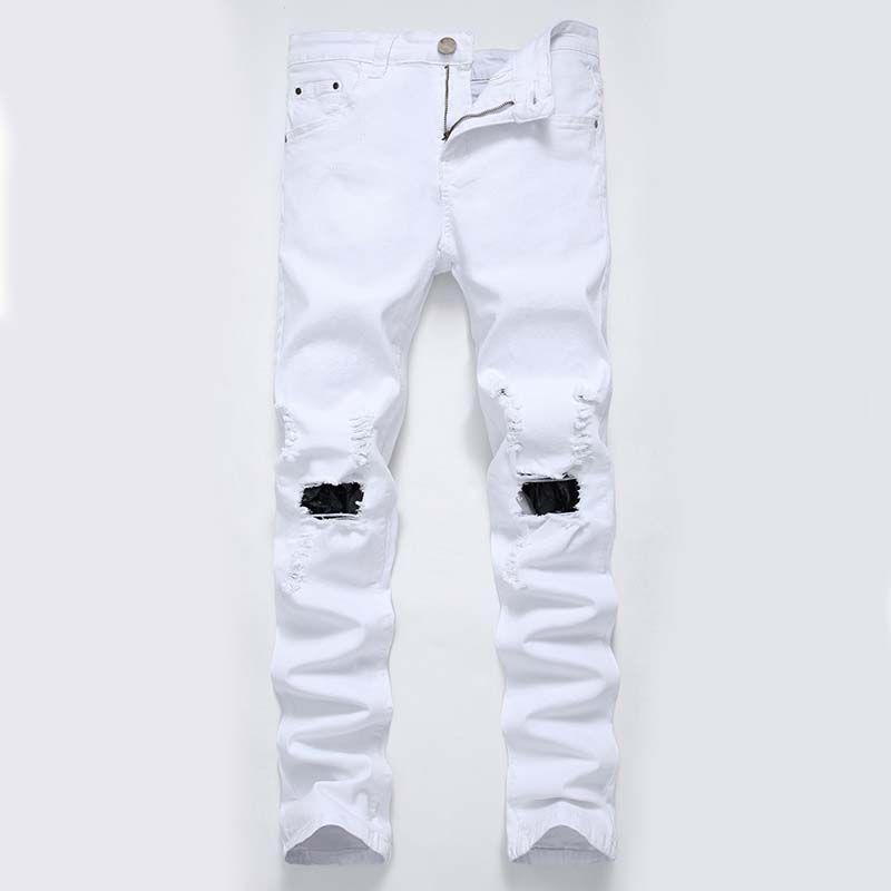 2020 Men Casual Jeans Denim Pants Straight Distressed Ripped Knees ...