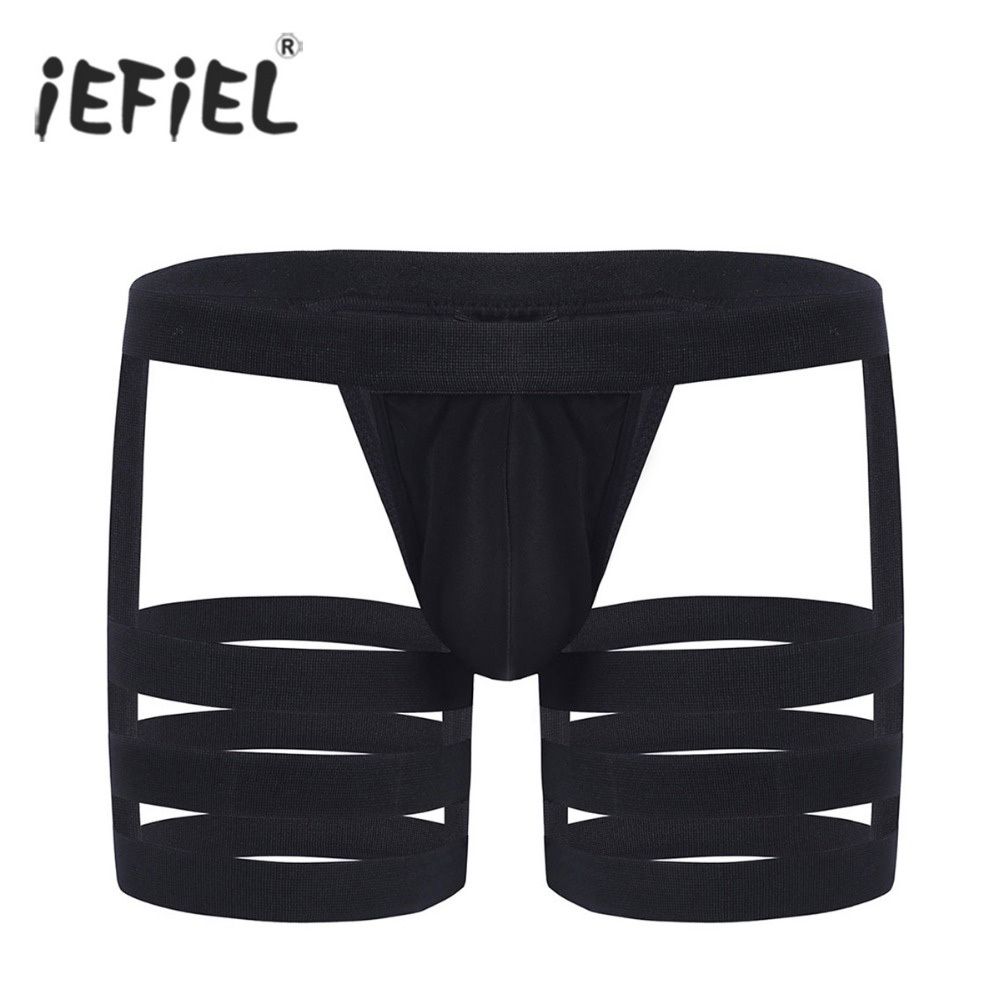 iEFiEL Mens Shiny Faux Leather Ruffled Trim Bowknot Zipper Crotch Sissy Bikini Briefs Panties
