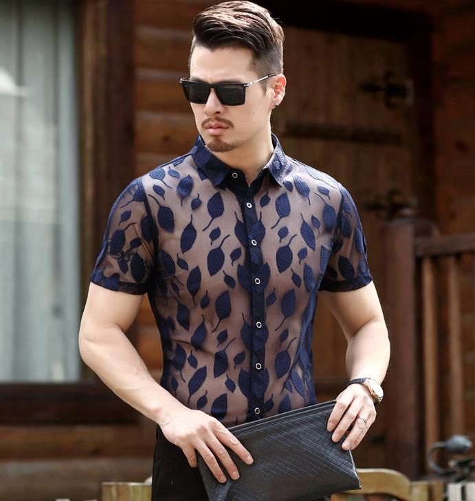 Best Quality 2018 Summer Mens See Through Silk Shirts Men Fashion Thin ...