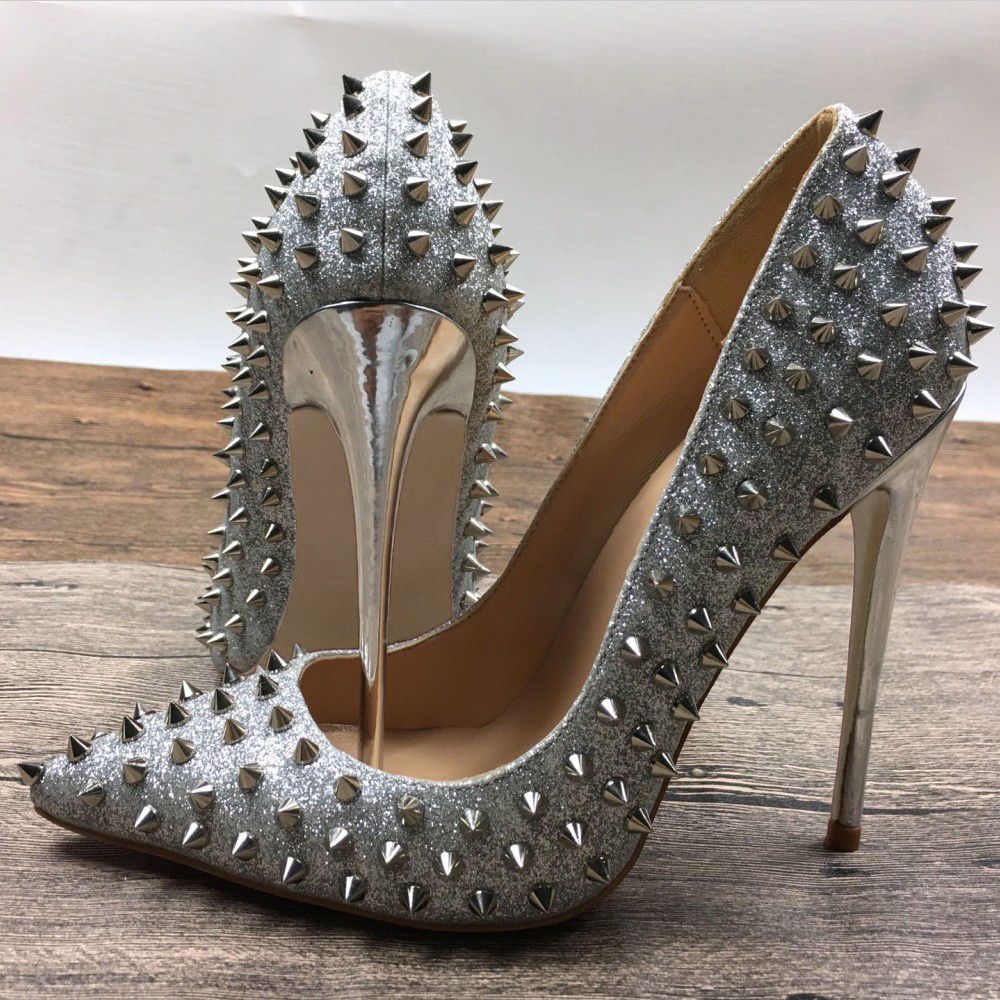 Acquista Deificazione Sexy Décolleté Con Tacco A Spillo Sapato Feminino  Rivetti Con Borchie Scarpe Da Party Di Lusso Con Tacco Alto Argento Uomo A  111,92 € Dal Hongxuanstore004 | DHgate.Com