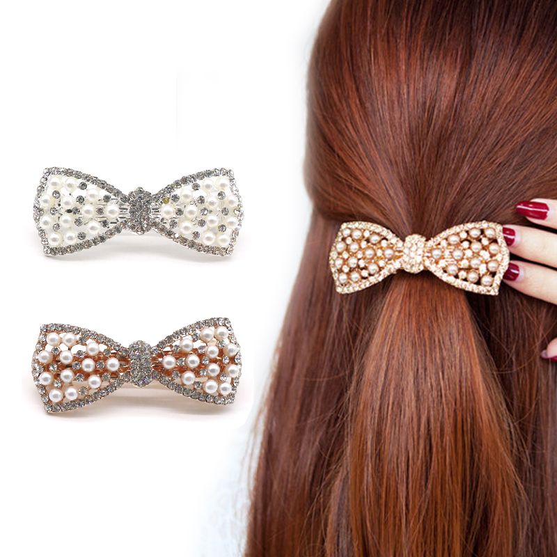 Crystal Bowknot Hair Clips For Girls Rhinestone Decorattion