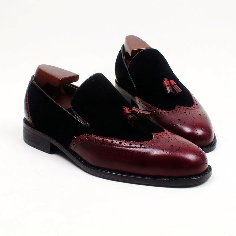 Acquista Scarpe Eleganti Da Uomo Scarpe Eleganti Mocassini Scarpe  Artigianali Traspiranti Nappe Slip On Pelle Scamosciata Bordeaux Pelle Di  Vitello Abbinata LF S027 A 180,88 € Dal Annychena6 | DHgate.Com