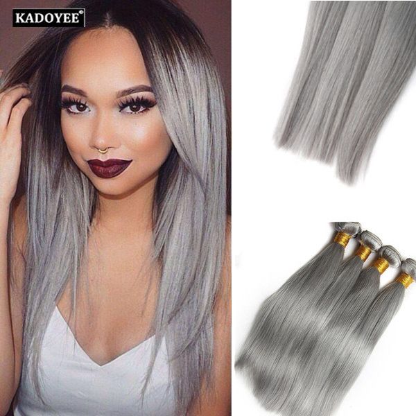 Best Brazilian Straight Hair Silver Hair All Grey Color 3bundles