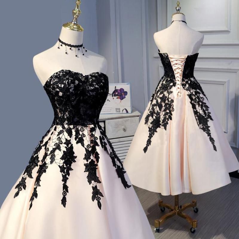 short black lace prom dress