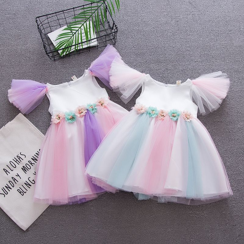 Acheter Pas Cher Robe Bebe Arc En Ciel 18 Ete Princesse Fee Tulle Robe Enfants Sans Manches Fleur Maille Dentelle Filles Robes Boutique Du 27 Fr Dhgate