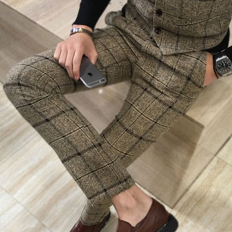 Winter Thick Suit Pants Men Slim Fit 