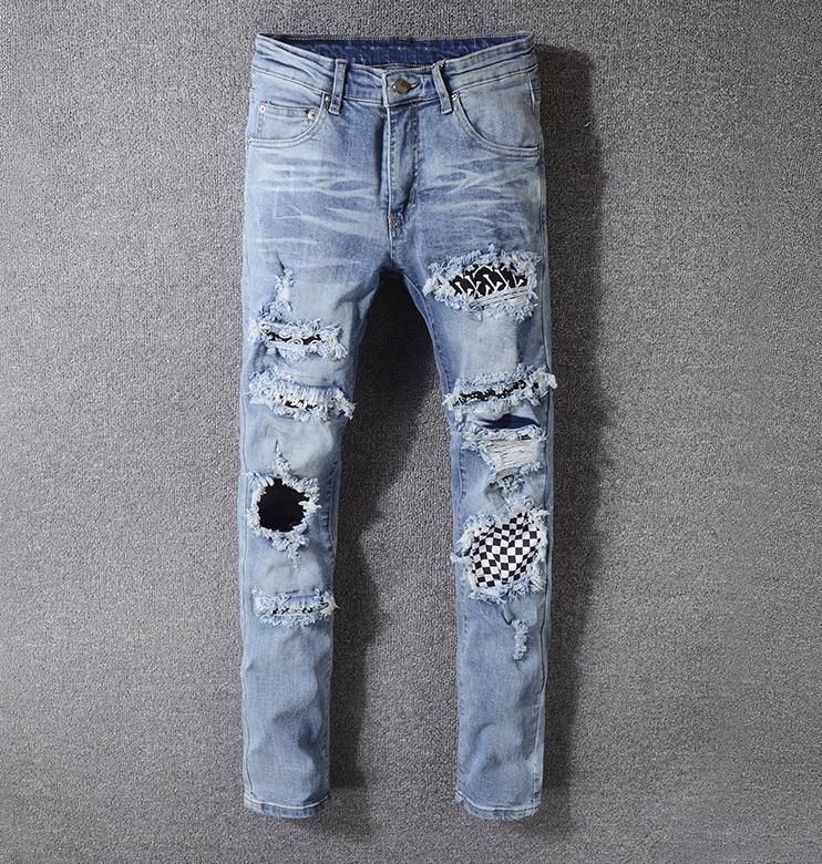 mens ripped patched jeans