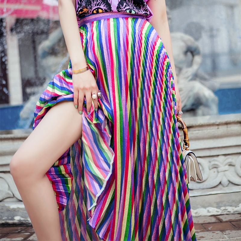 faldas de las de moda de lentejuelas faldas largas de rayas arco iris