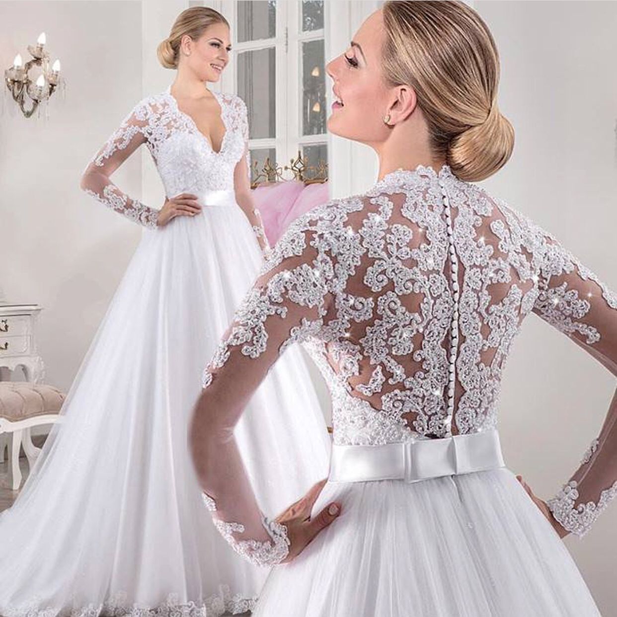Großhandel 12 Langärmelige Spitze Brautkleider Eine Linie Perlen Weiß Elegant Brautkleid Brautkleid Vestido De Noiva Von Kimjobridal, 12,12 € Auf